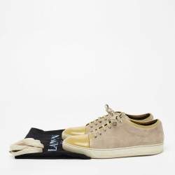 Lanvin Olive Green/Grey Suede and Patent Leather Lace Up Sneakers Size 44