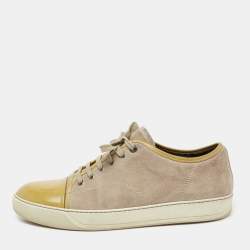 Lanvin Olive Green/Grey Suede and Patent Leather Lace Up Sneakers Size 44