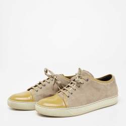 Lanvin Olive Green/Grey Suede and Patent Leather Lace Up Sneakers Size 44
