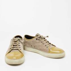 Lanvin Olive Green/Grey Suede and Patent Leather Lace Up Sneakers Size 44