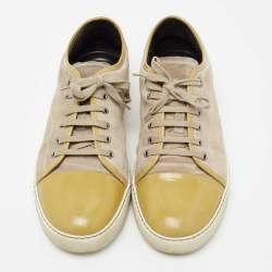 Lanvin Olive Green/Grey Suede and Patent Leather Lace Up Sneakers Size 44