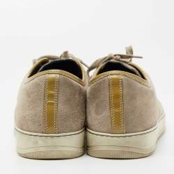 Lanvin Olive Green/Grey Suede and Patent Leather Lace Up Sneakers Size 44