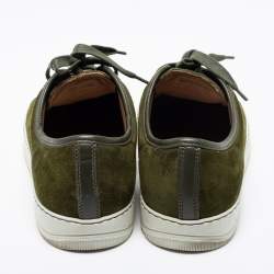 Lanvin Olive Green Suede and Patent Leather Lace Low Top Sneakers Size 41