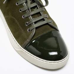 Lanvin Olive Green Suede and Patent Leather Lace Low Top Sneakers Size 41
