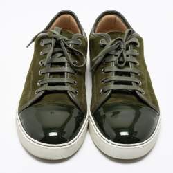 Lanvin Olive Green Suede and Patent Leather Lace Low Top Sneakers Size 41