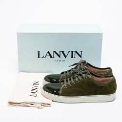 Lanvin Olive Green Suede and Patent Leather Lace Low Top Sneakers Size 41