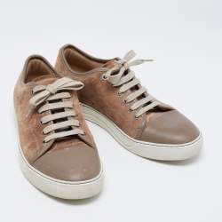 Lanvin Beige/Brown Suede and Leather Low Top Sneakers Size 41