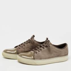 Lanvin Dark Grey/Olive Green Suede and Patent Leather DDB1 Low Top Sneakers Size 42