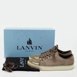 Lanvin Dark Grey/Olive Green Suede and Patent Leather DDB1 Low Top Sneakers Size 42