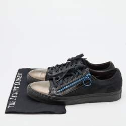 Lanvin Black/Silver Leather and Suede Low Top Sneakers Size 42
