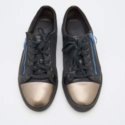 Lanvin Black/Silver Leather and Suede Low Top Sneakers Size 42