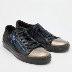 Lanvin Black/Silver Leather and Suede Low Top Sneakers Size 42