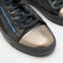 Lanvin Black/Silver Leather and Suede Low Top Sneakers Size 42