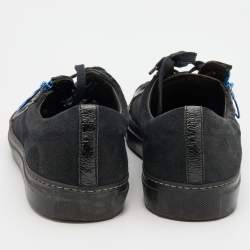 Lanvin Black/Silver Leather and Suede Low Top Sneakers Size 42