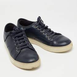 Pre Owned Lanvin Leather Navy Blue Leather Low Top Sneakers Size 41