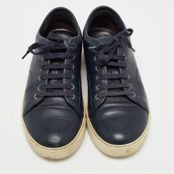 Pre Owned Lanvin Leather Navy Blue Leather Low Top Sneakers Size 41