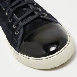 Pre Owned Lanvin Black/Navy Blue Suede and Patent Low Top Sneakers Size 41
