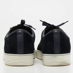 Pre Owned Lanvin Black/Navy Blue Suede and Patent Low Top Sneakers Size 41