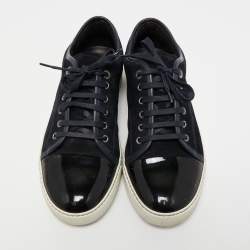 Pre Owned Lanvin Black/Navy Blue Suede and Patent Low Top Sneakers Size 41