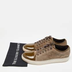 Lanvin Brown/Green Patent and Suede Leather Low Top Sneakers Size 45