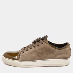 Lanvin Brown/Green Patent and Suede Leather Low Top Sneakers Size 45