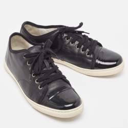 Pre Owned Lanvin Black Patent and Leather Low Top Sneakers Size 40