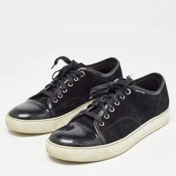 Lanvin Black Suede and Patent Cap Toe Low Top Sneakers Size 40