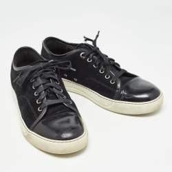 Lanvin Black Suede and Patent Cap Toe Low Top Sneakers Size 40