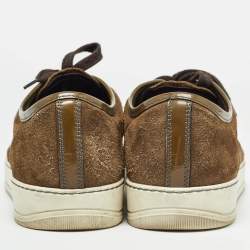 Lanvin Brown/Green Patent and Suede Leather Low Top Sneakers Size 40
