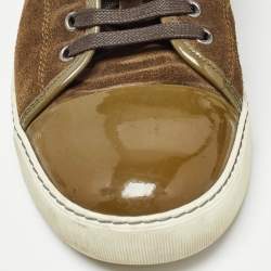 Lanvin Brown/Green Patent and Suede Leather Low Top Sneakers Size 40