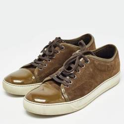 Lanvin Brown/Green Patent and Suede Leather Low Top Sneakers Size 40