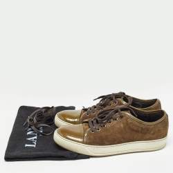 Lanvin Brown/Green Patent and Suede Leather Low Top Sneakers Size 40