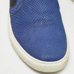 Lanvin Blue Python Embossed Leather Slip on Sneakers Size 41