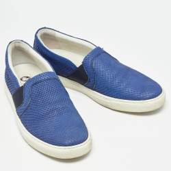 Lanvin Blue Python Embossed Leather Slip on Sneakers Size 41