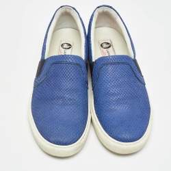 Lanvin Blue Python Embossed Leather Slip on Sneakers Size 41