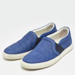 Lanvin Blue Python Embossed Leather Slip on Sneakers Size 41