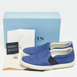 Lanvin Blue Python Embossed Leather Slip on Sneakers Size 41