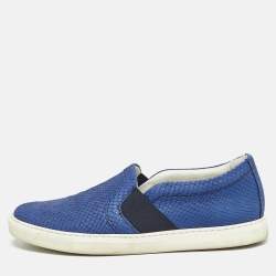 Lanvin Blue Python Embossed Leather Slip on Sneakers Size 41