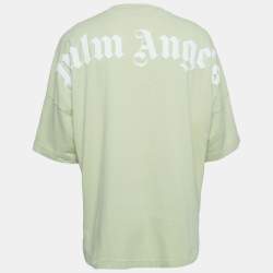 Palm Angels Light Green Logo Print Cotton  Oversized T-Shirt L
