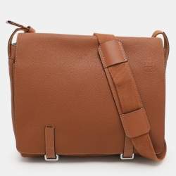Loewe Brown Full Grain Leather Military Messenger Bag