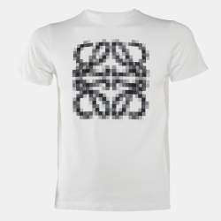 Loewe White Pixelated Anagram Embroidered Cotton T-Shirt XS