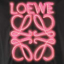 Pre Owned Loewe Black Neon Anagram Embroidered Cotton Crew Neck T-Shirt L