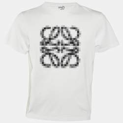 Loewe White Anagram Pixel Embroidered Cotton Crew Neck T-Shirt XL