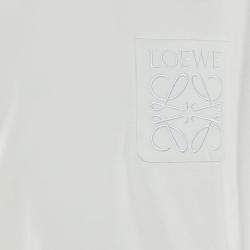 Pre Owned Loewe White Cotton Knit Logo Embroidered Pocket Detail T-Shirt XXL