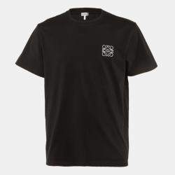 مملوكة مسبقًا قميص لويفي أسود قطن مطرّز أناجرام ياقة دائرية كبير جدًا