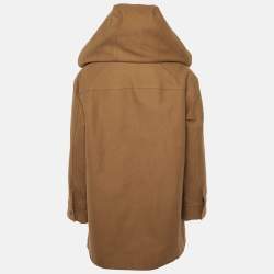 Pre Owned جاكيت بقبعة بتقليم جلد قطني وبني لويفي حجم متوسط