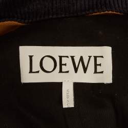 Pre Owned جاكيت بقبعة بتقليم جلد قطني وبني لويفي حجم متوسط