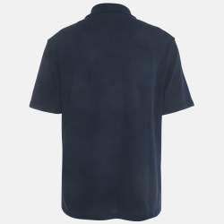 Pre Owned Loewe Navy Blue Anagram Embroidered Piqué Knit Polo T-Shirt XL