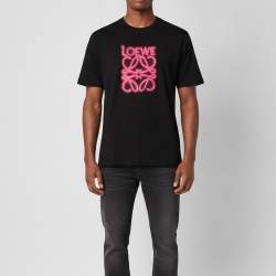 مملوكة مسبقًا Loewe Black Neon Anagram Cotton Crew Neck T-Shirt M