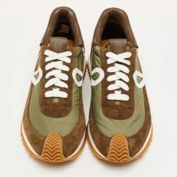 Pre Owned Loewe Flow Runner 2.0 Size 42 Dark Khaki Nylon and Suede Low Top Sneakers